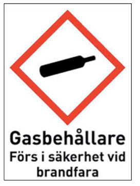 Varningsskylt för gasflaska under tryck, från Arbetsmiljöverket.
